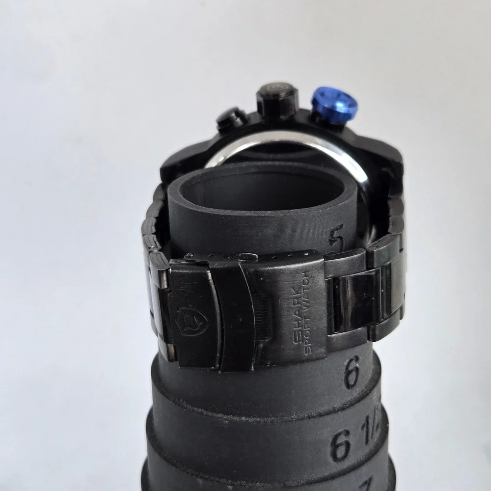 Shark Sport Watch Mens Black Dual Display Analog Digital Blue Crown 5.5in Tested